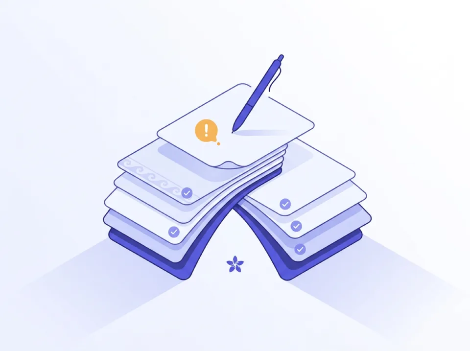 Illustration : visa page à page — viser, réserver, annoter chaque page.